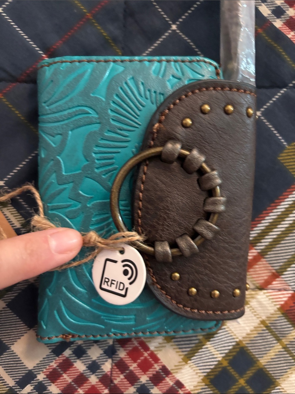 Tony Lama small Wallet - Teal with Brown Accent - Picture 3 of 8